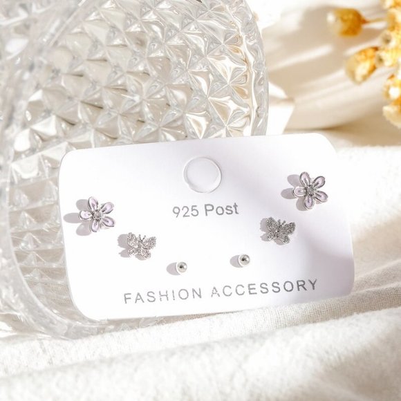 *[3 Pairs] 925 Sterling Silver Flower Earrings P - Picture 4 of 7